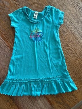 Kavio Turquoise Ruffle Hem Embroidered Girls Dress
